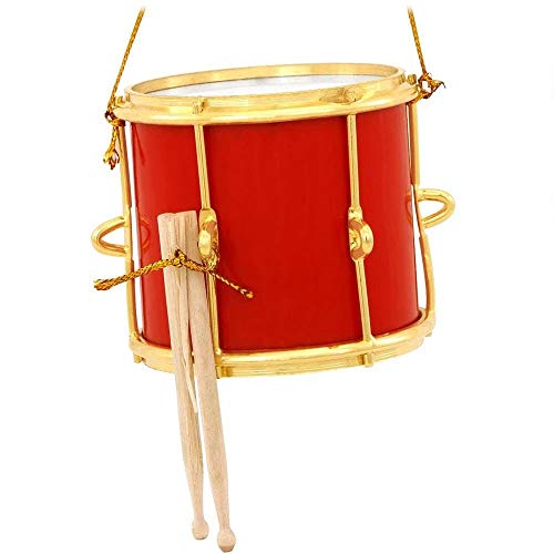 Red Wood and Brass Marching Drum Ornament Decoration