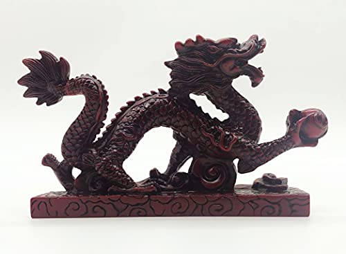 Red Wooden Color Feng Shui Dragon Figurine Statue
