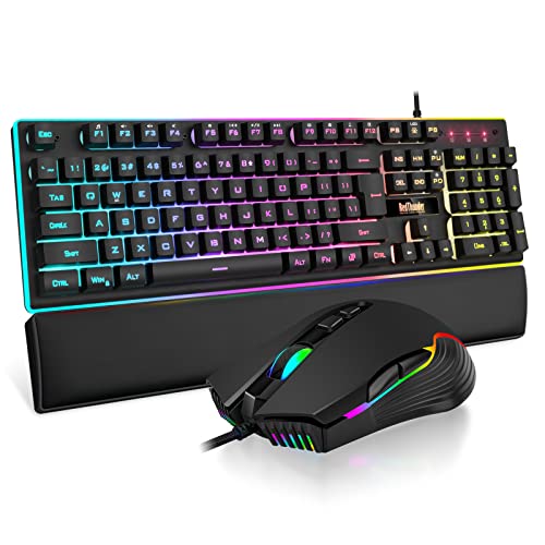 RedThunder K10 Wired Gaming Keyboard and Mouse and Wrist Rest Combo