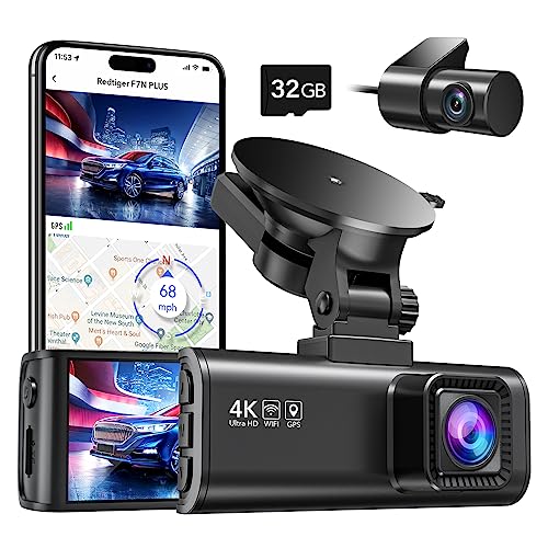 REDTIGER Dash Cam Front Rear - 4K/2.5K Full HD Dash Camera with Wi-Fi, GPS, 170°Wide Angle