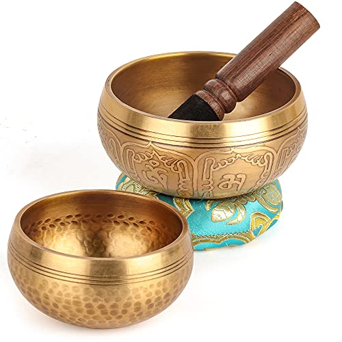 Relaehih 2Pack Tibetan Singing Bowls Set-100% Handmade in Nepal Sound Meditation Set for Yoga, Chakra, Unique Gifts for Women