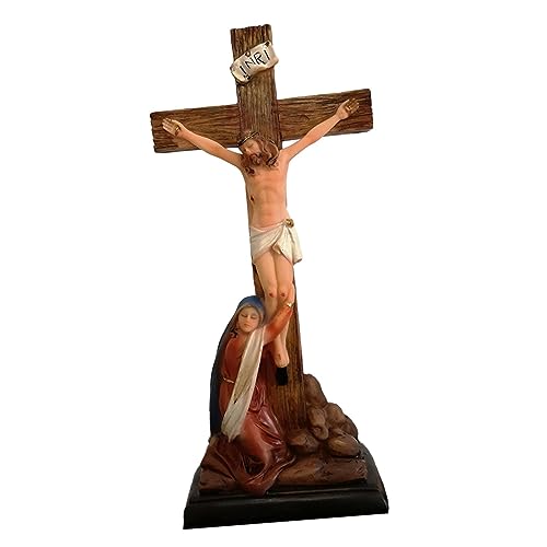 Religious Sculpture Catholic Figure Artwork Mother Mary Statue Jesus Cross