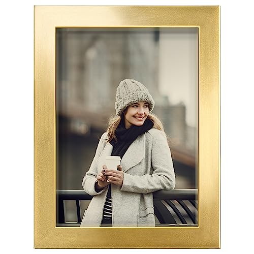 Renditions 5x7 inch Solid Wood Picture Frame, High Definition Glass and High-end Modern Style Ready for Wall and Tabletop Photo Display, Gold Frame