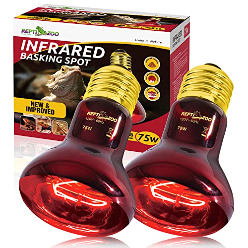 REPTIZOO 75W Reptile Heat Lamp Bulb 2PCS Infrared Heat Emitter Red Heat Lamp