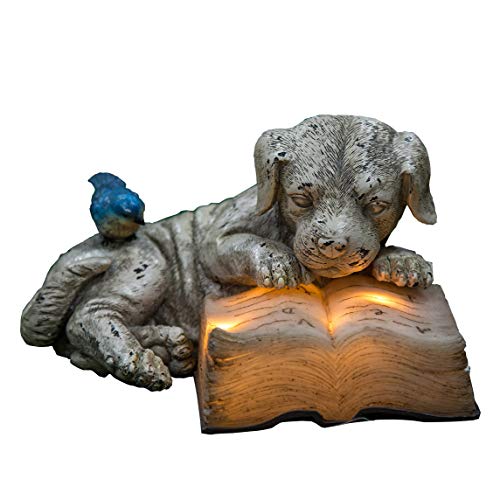 Resin Dog Statue Solar Power Outdoor Decor