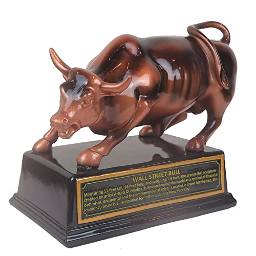 Resin Official Licensed Bronze Wall Street Bull Stock Market NYC Figurine Statue with Base (Small 3.5in)