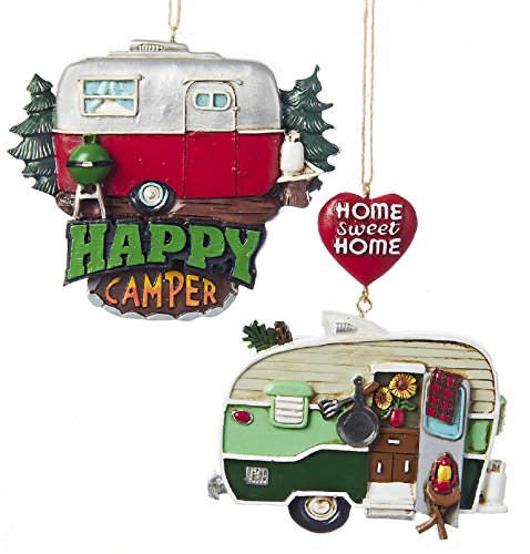 Resin Painted Camper Hanging Ornament - Set OF 2 - "home Sweet Home" & " Happy Camper"