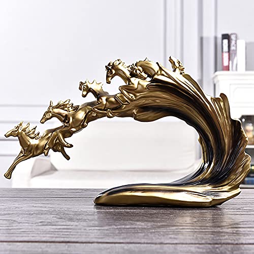 Resin Running Horse Statues, Brass Feng Shui Decorative Horse Figurine Business Gift Collection
