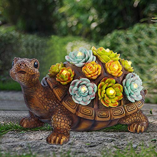 Resin Turtle Figurine Garden Decor with Solar LED Lights