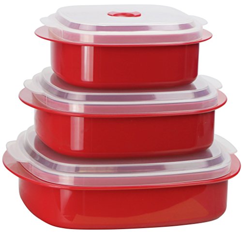 Reston Lloyd Calypso Basics Microwave Cookware, Steamer and Storage Set, Red, Multiple Sizes, 6-Piece