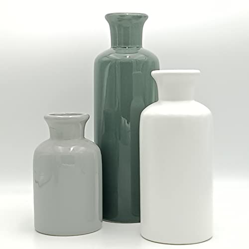 Retro White Green Gray Vase Set of 3