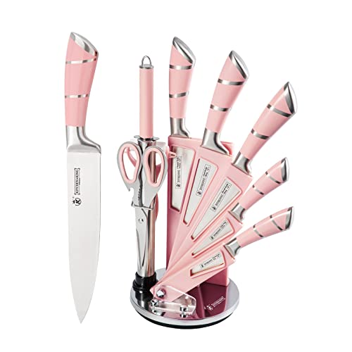 Retrosohoo 9-Pieces Pink Chef Knives Block Set