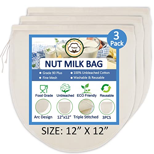 Reusable Nut Milk Bag for Straining - Ultra-Fine Mesh, 100% Unbleached Cotton, Perfect Size 12x12 inch
