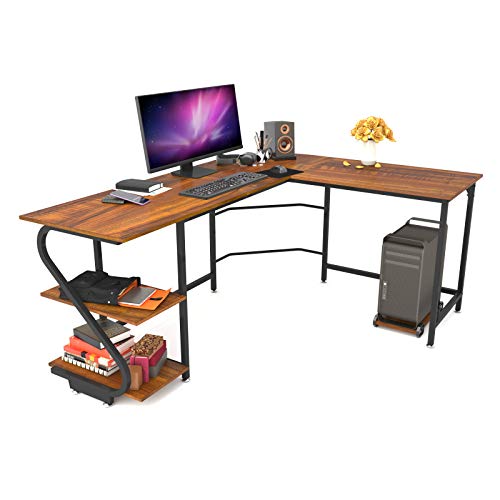 Reversible L-Shaped Desk with Shelves
