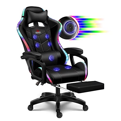 RGB Gaming Chair with Massage and Footrest