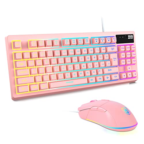 Pink Gaming Keyboard and Mouse Headset Headphones and Mouse pad, Wired LED  RGB Backlight Bundle Pink PC Accessories for Gamers and Xbox and PS4 PS5