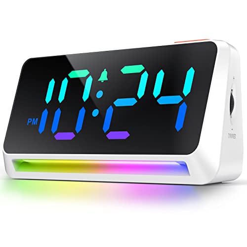 [RGB] Super Loud Alarm Clock for Bedroom, Heavy Sleepers, Adults | Dynamic RGB Color Changing Clock for Teens, Kids | Small Bedside Digital Clock with LED Display, Atmosphere Light, USB Charger