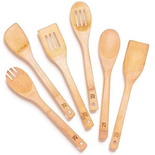 Riveira Bamboo Wooden Cooking Spoons - 6-Piece Set