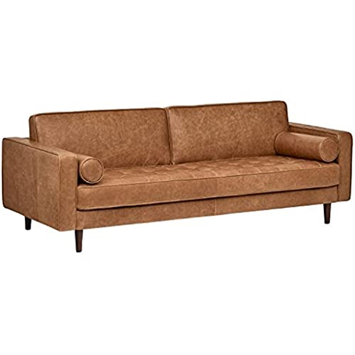 Rivet Mid-Century Leather Sofa Couch 86.6" - Stylish, Durable, and Comfortable