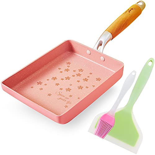 ROCKURWOK Japanese Omelette Pan Nonstick Tamagoyaki Egg Pan, Rectangle Tamago Pan Small Frying Pan, 7” x 5”, Pink