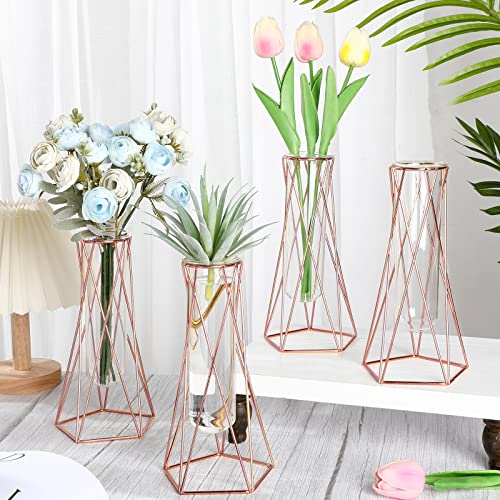 Rose Gold Glass Flower Vases for Table Centerpieces