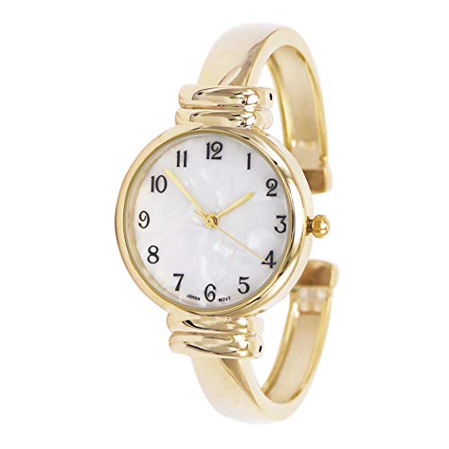 Rosemarie Collections Women's Mother of Pearl Metal Cuff Watch (Gold)