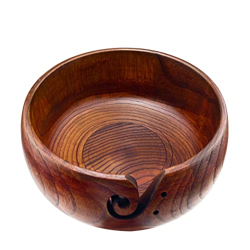 Rosewood Yarn Bowl with Holes - Perfect Knitting and Crocheting Accessory