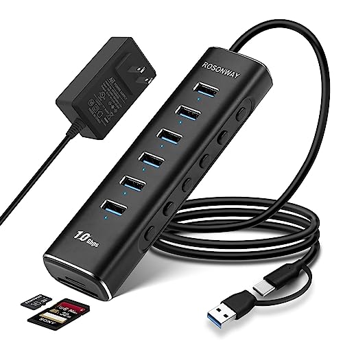 Rosonway 8-Port USB 3.2/USB C Hub with 6 USB 3.2 Ports - High-Speed, Secure, and Convenient