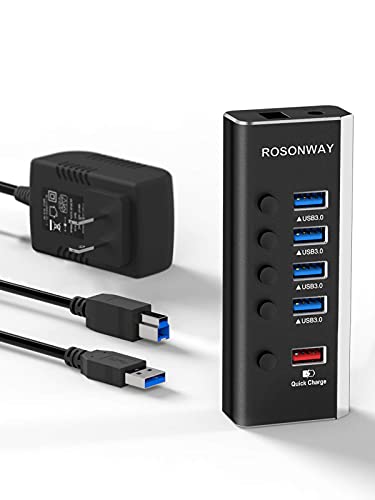 Rosonway Aluminum 5 Port USB Hub Expander