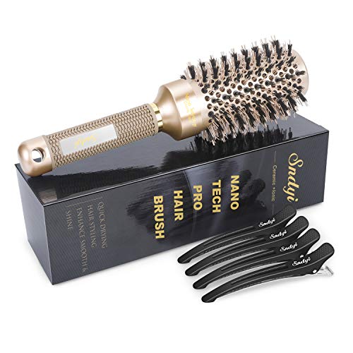 Round Brush for Blow Drying, Nano Thermal Ceramic & Ionic Tech Hair Brush with Boar Bristles