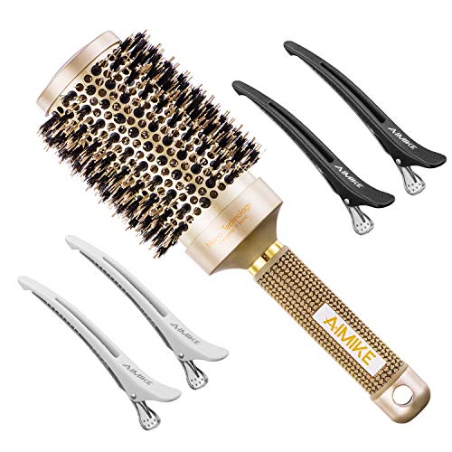Round Brush, Nano Thermal Ceramic & Ionic Tech Hair Brush, Round Barrel Brush with Boar Bristles, Enhance Texture for Hair Drying, Styling, Curling and Shine
