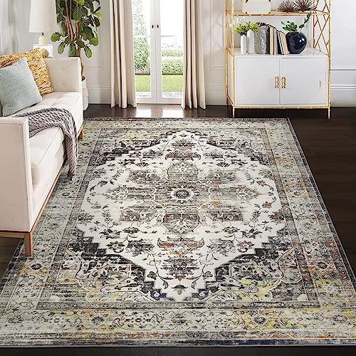 ROYHOME 8x10 Area Rug - Oriental Design, Washable, Velvet Mat