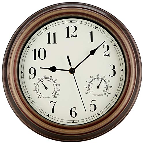 Rsobl 12 Inch Outdoor Wall Clock with Temperature and Humidity Combo