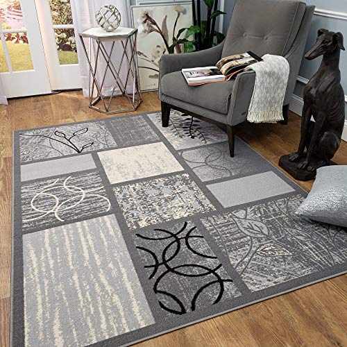 Rubber Backed Area Rug, 39 X 58 inch (fits 3x5 Area), Grey Geometric, Non Slip, Kitchen Rugs and Mats