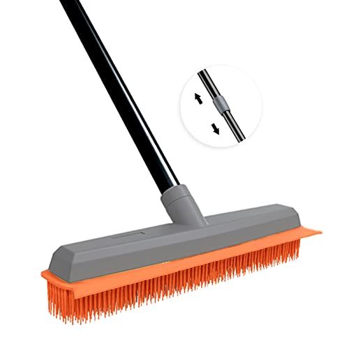Rubber Broom Carpet Rake Pet Hair Remover Broom with Squeegee Extension
