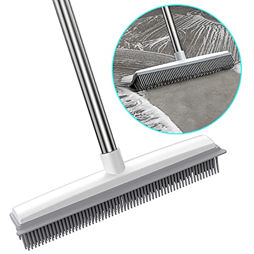 Rubber Broom with Squeegee and Adjustable Long Handle