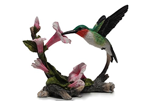 Ruby Throated Hummingbird Statue Figurine, Pink and Green