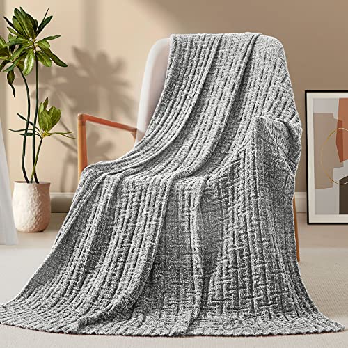 RUDONG Dark Grey Chenille Knit Throw Blanket