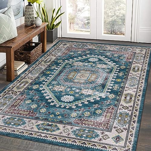 RUGSREAL 8x10 Area Rug Boho Washable Rugs Persian Distressed Tribal Area Rug Vintage Living Room Rug Large Area Rug Low Pile Non-Slip Rugs for Living Room Bedroom Interior Office 8x10