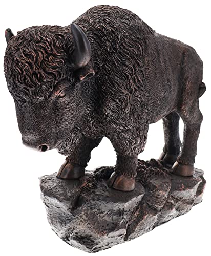 Rustic American Bison Art Figurine Cabin Ranch Lodge Decor - Verdigris Copper Bronze Finish