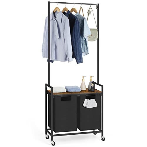 Rustic Brown Laundry Sorter with Hanging Bar