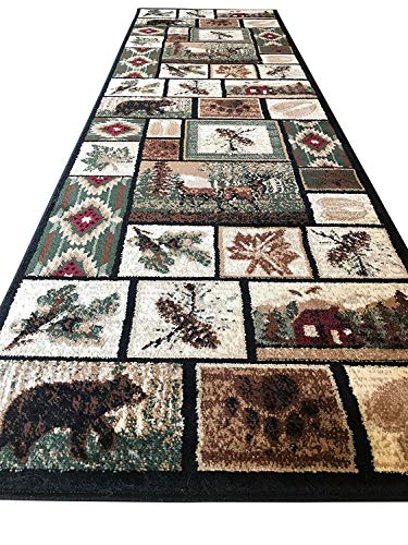 Rustic Cabin Style Runner Area Rug with Native American Wildlife Design
