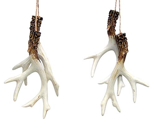 Rustic Deer Antler Christmas Ornaments, Set of 2 - 5 Inches