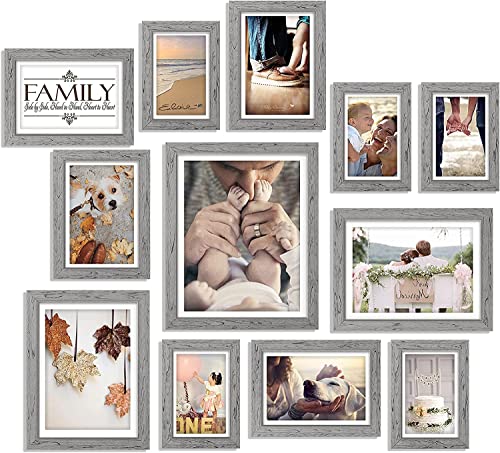 Rustic Gray 12-Pack Collage Photo Frames Set for Wall Decor