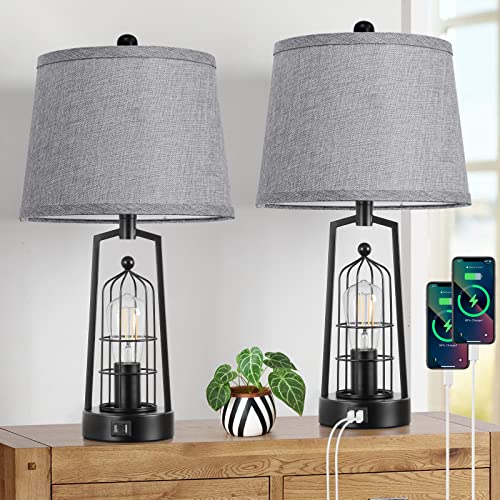 Rustic Industrial Desk Lamps with USB Ports