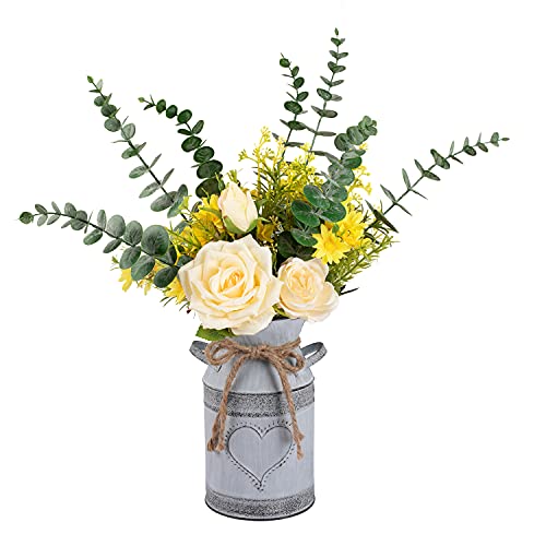 Rustic Metal Flower Vase with Rose & Eucalyptus