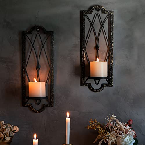 Rustic Metal Wall Candle Sconces - Set of 2