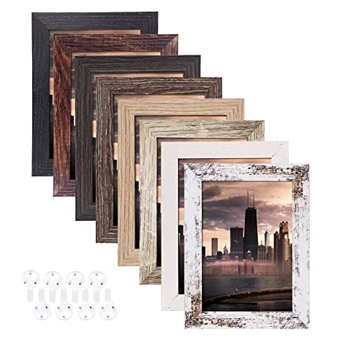 Rustic Multi Wood Pattern Picture Frames Set of 8