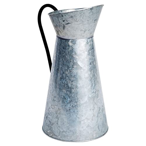 Rustic-Style Galvanized Pitcher Vase with Handle