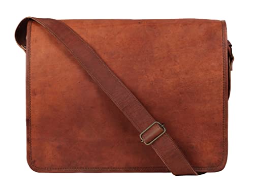 RUSTIC TOWN 15 inch Vintage Crossbody Genuine Leather Laptop Messenger Bag for Men Women